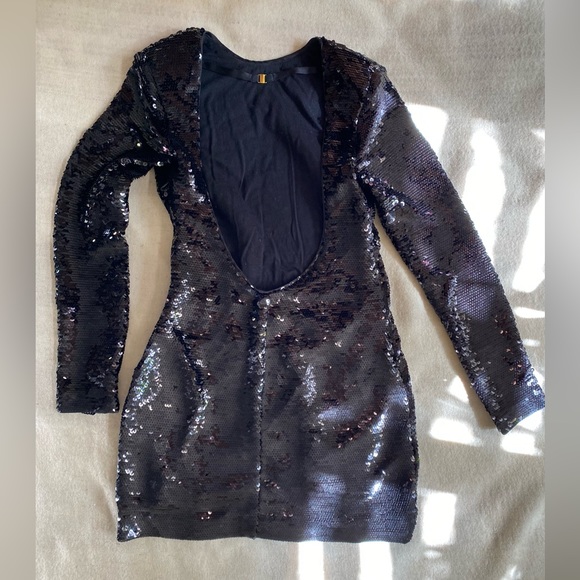 Frame Black Sequin Open Back Bodycon Mini Dress - Picture 5 of 12